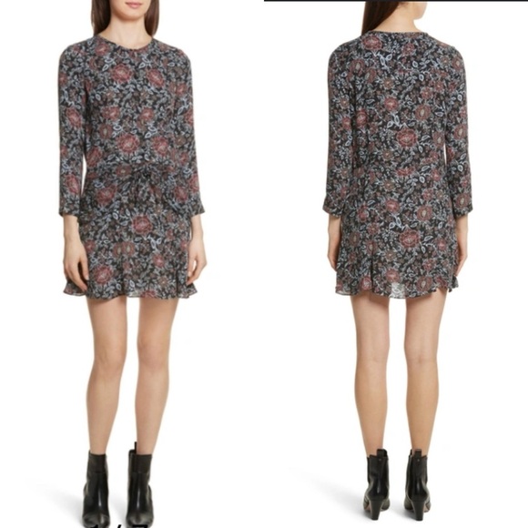 Veronica Beard Dropped Tie Waist‎ 100% Silk Red Blue Black Ruffle Dress Sleeves - Picture 1 of 8